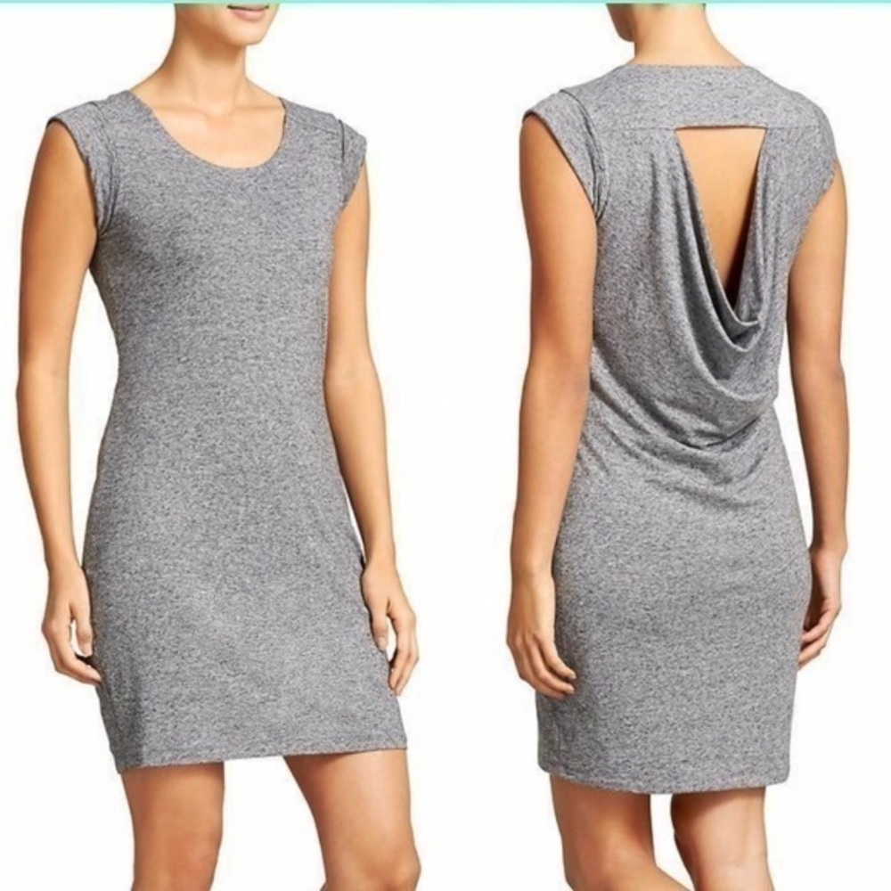 Athleta Linen Charisma Dress Drapey Back Mini Grey Heather
